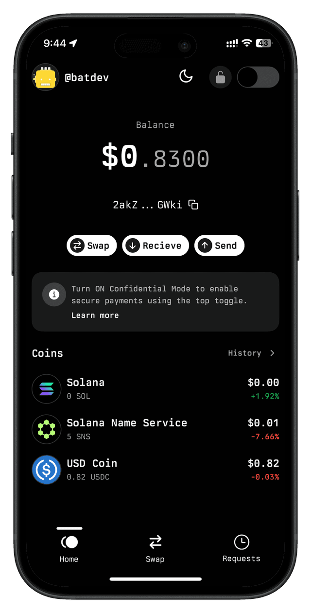 Sonic Wallet Dark Mode